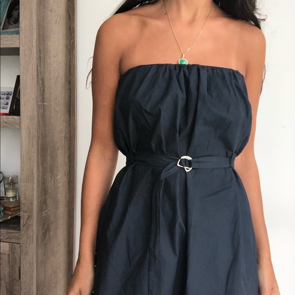 Theory Pavia Navy Strapless Belted dress - Picture 4 of 6